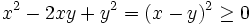 x^{2}-2xy+y^{2}=(x-y)^{2}\geq 0