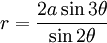 r={\frac  {2a\sin 3\theta }{\sin 2\theta }}